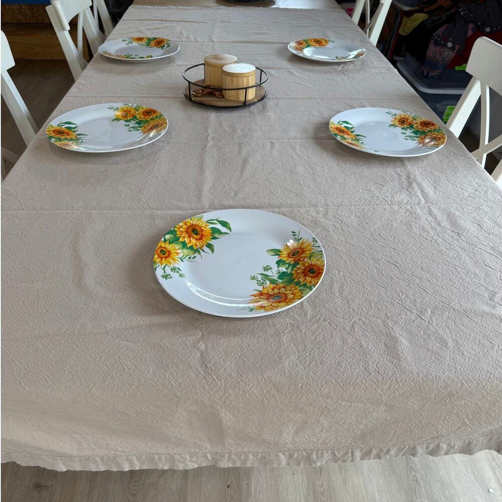 Cotton Tablecloth Hemstitch Beige Natural Textured 92 x 56 Rectangle Table Linen